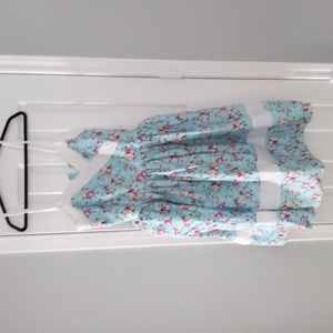 Unique Vintage Light Blue Floral Swing Dress